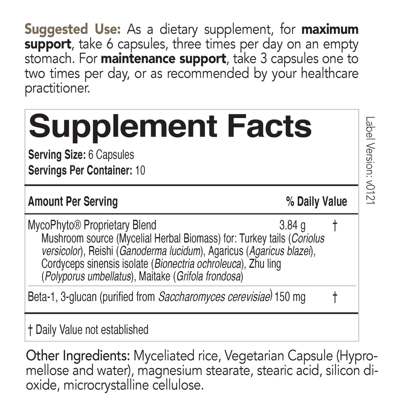 cordyceps supplement bottle nutrition information
