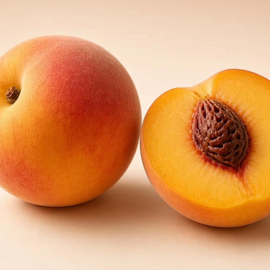 Fresh peach, whole and halved